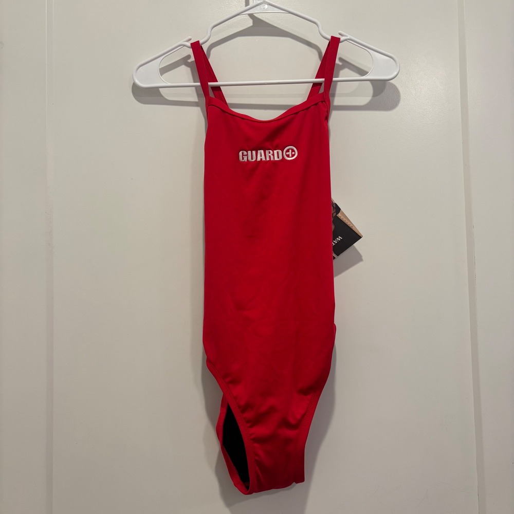 Watermen Original X-Back Lifeguard One Piece Swimsuit Red Guard Size 34 NWT